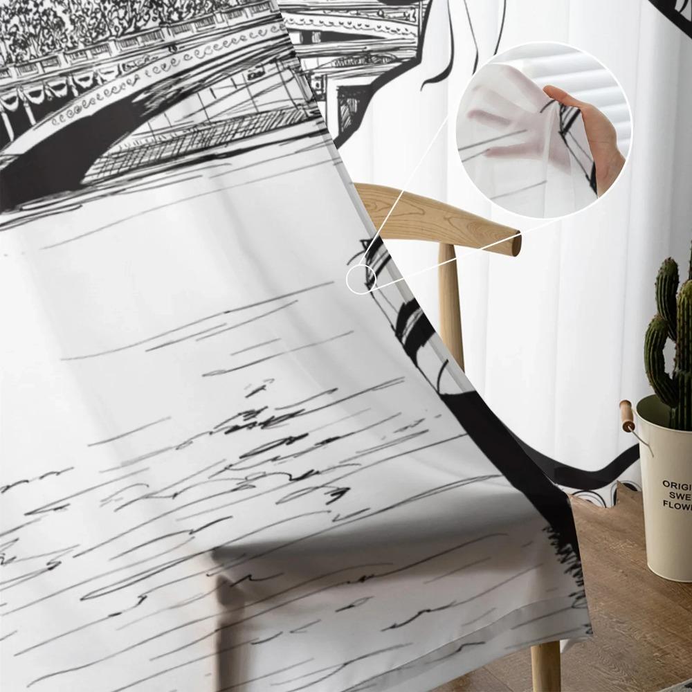 Paris Seine Woman Eiffel Tower Red Lips Tulle Sheer Curtains for Living Room Bedroom Decor Window Curtain Voile Organza Drapes