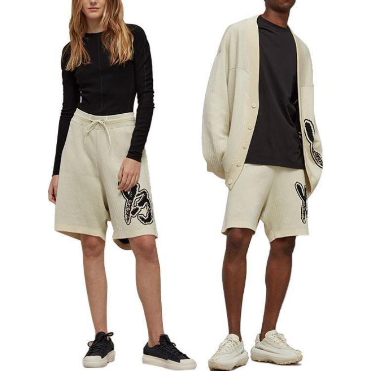 Y-3 Logo Knit Short Off White Unisex Bottoms Black IA3105