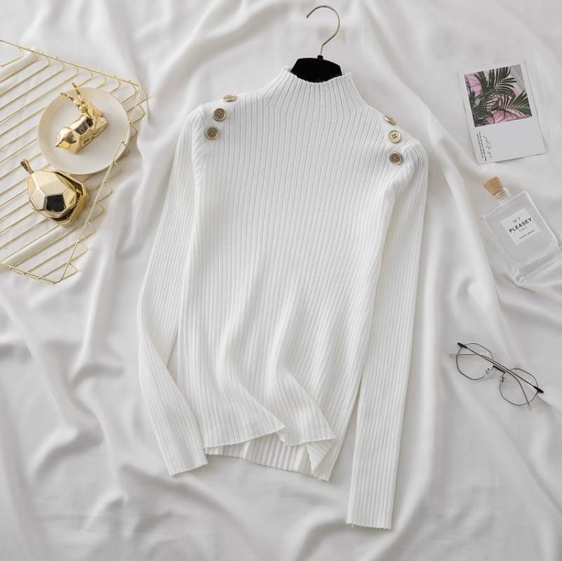 

Приталенные пуловеры, свитер, женская одежда, осенние и зимние корейские модные джемперы, однотонные вязаные свитера с высоким воротником, топы 28747 One Size белый