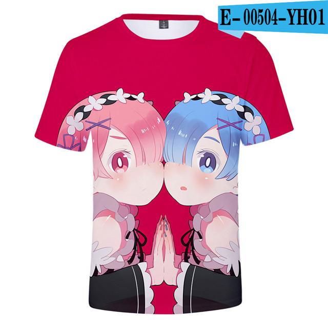 Re Zero 3D potištěné tričko s krátkým rukávem pro léto Muži Ženy Kreslené oblečení Rem a Ram Japonská anime košile Trička