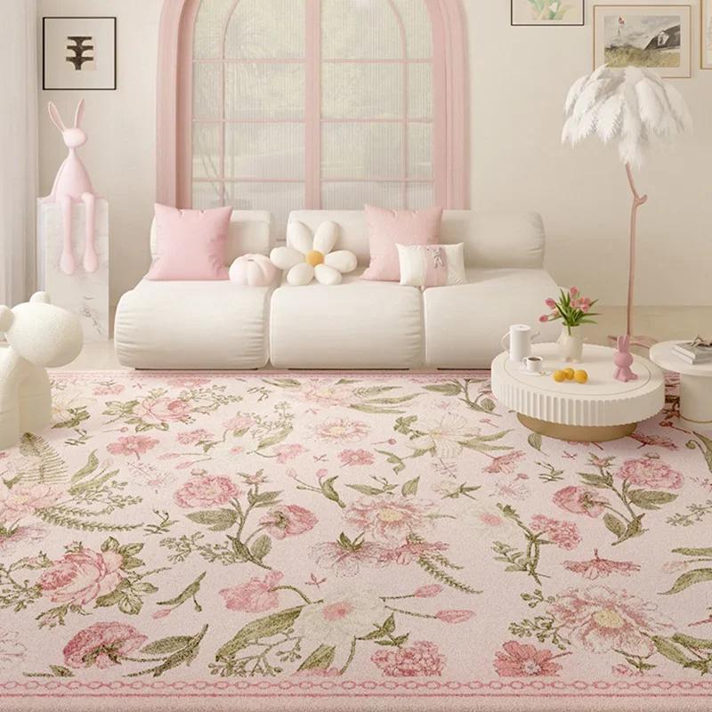 Living Room Carpet Pink Flower Rug Big Size Home Decoration Floor Mat Soft Plush Room Decor Large Area Rugs Shaggy Bedroom