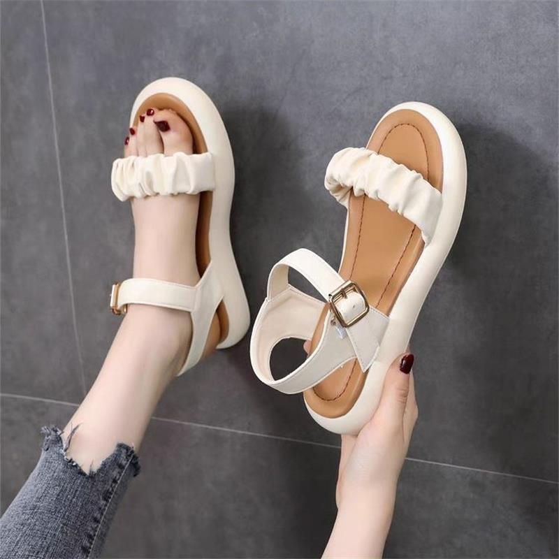 2025 new flat-soled sandals women's summer wear open-toe one-word buckle soft-soled versatile comfortable non-slip beach shoes