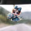 Acrylic Surface Flat Pendant With Girl Holding Flower Design For Backpack Decor