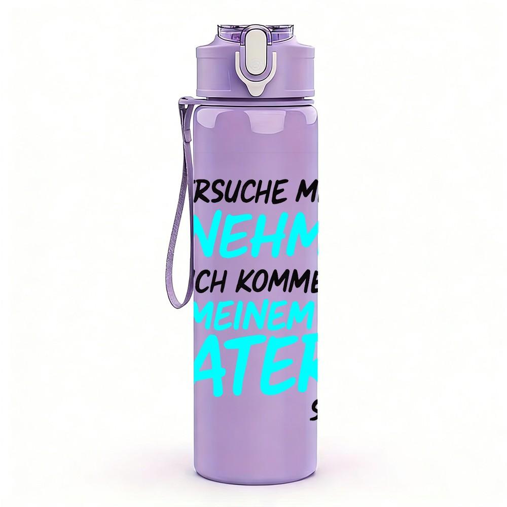1PC German Language Father Quote Pattern 750ml Color Plastic Sports Water Bottle Leakproof Flip Straw Lid Suitable for Sports Office Home Use
