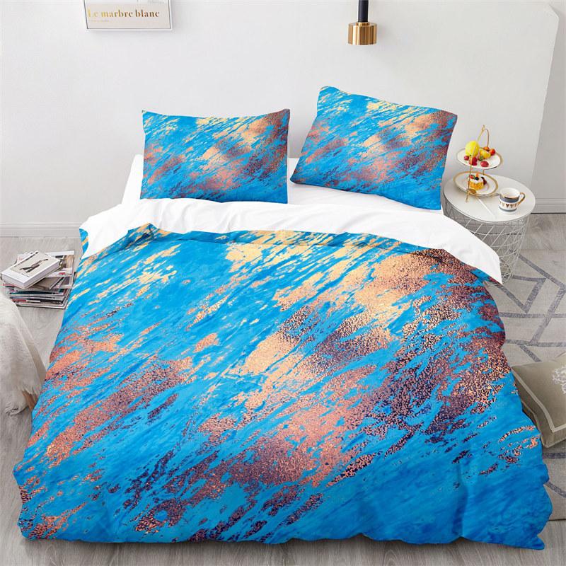 Blue Marble Print Duvet Cover Abstract Geometric Bedding Set King For Girls Kids Teens Microfiber Quilt Cover With Pillowcases