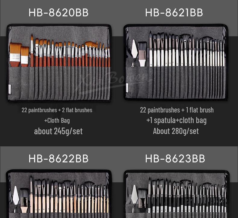 25-Piece Watercolor Oil Painting Brush Set with Wooden Handles and Canvas Bag