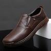Men's Autumn Low-Top Slip-On Leather Shoes - Versatile, Breathable Casual Driving Footwear in Large British Style.