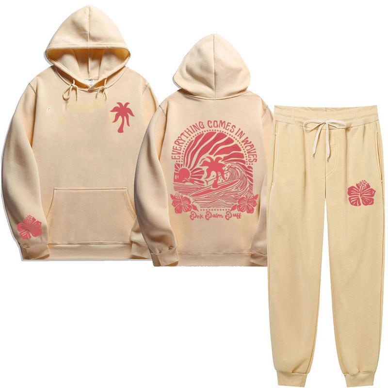 Chasing Sunsets Threaded Peripheral Printing Men's and Women's Sweatshirts Sweatpants Set Hoodie Straight Pants Set
