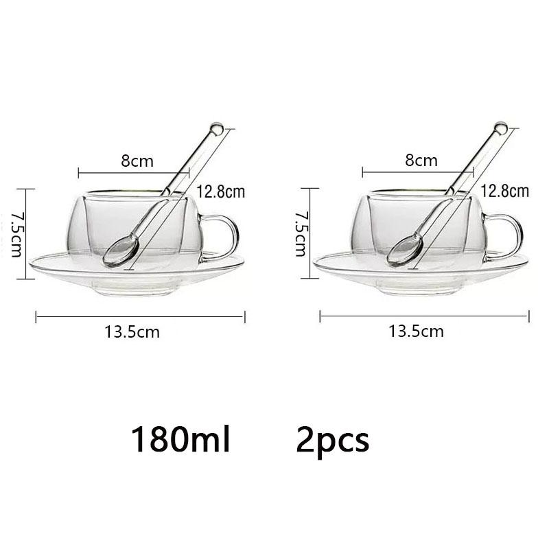 180/250ml Double-Walled Glass Coffee Cup With Spoon Clear Heat-Resistant Milk Espresso Mug With Dessert Saucer Glass Cup Set