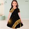 Girls Round Neck Short Sleeve Floral Tree Printed A Line Flared Black Dress