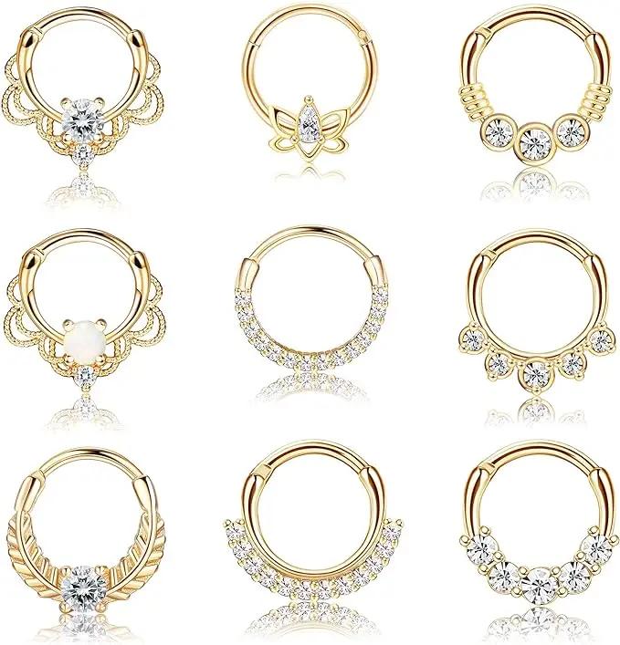 Florideco Septumringe 316L Edelstahl Opal Daith Nasenringe CZ Knorpel Tragus Ohrringe Septum Clicker Piercing Schmuck