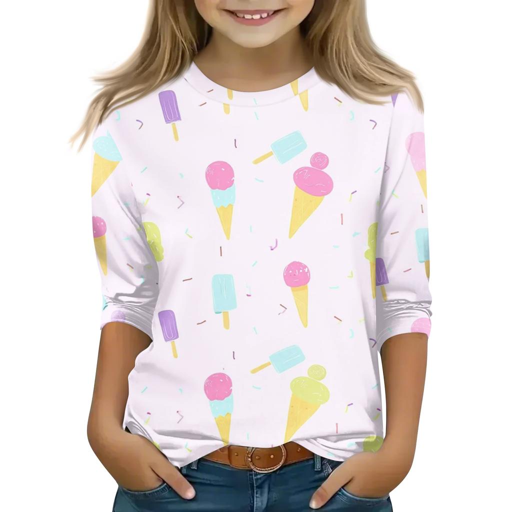 Kid's Round Neck Cute Flower Day Print Lightweight Spring/Summer Top