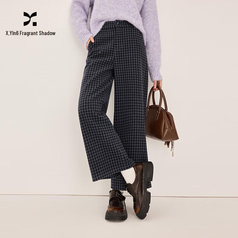 Xiangying Women s Plaid Wide-Leg Cropped Trousers S