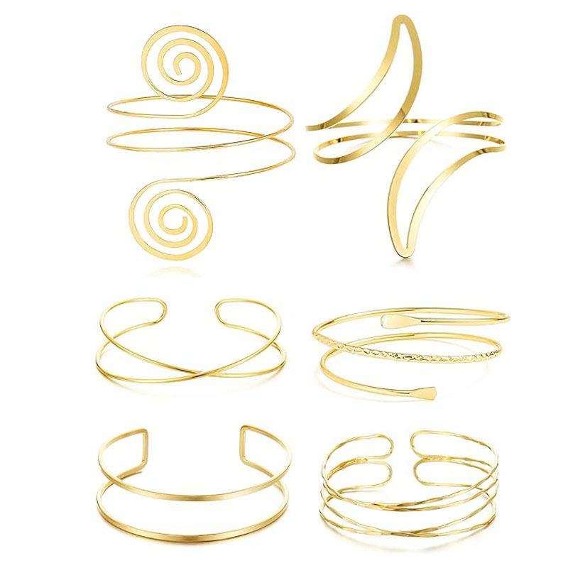 6pcs/Set Minimalist Metal Arm Cuff Bracelet, Adjustable Armlet, Suitable for Daily Wear, Street Style and Vacation