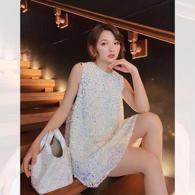 Vestido de Paetês para Mulheres Novo Estilo de Verão Brilhante Pesado Solto Tamanho Grande Slim Fino Vestido Colete