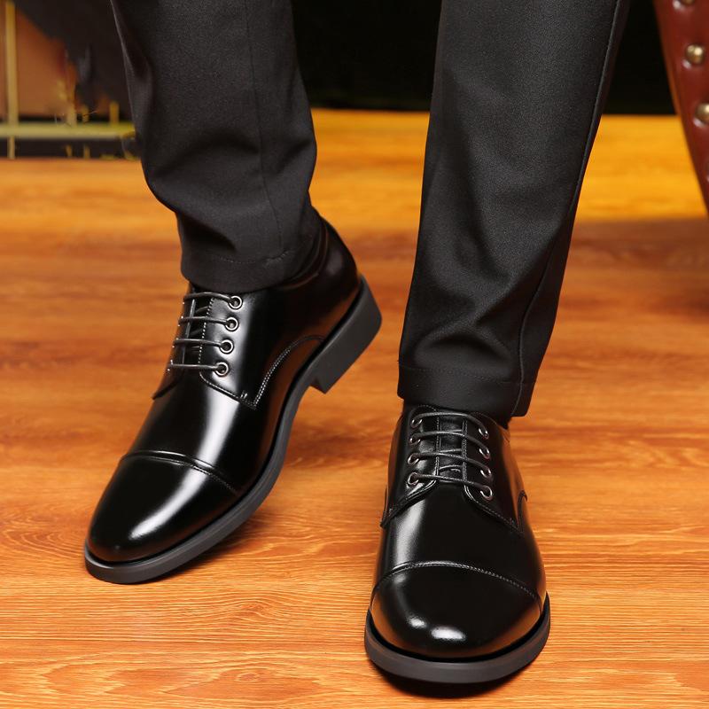 Men's leather shoes business inner height increase pointed lace-up British Korean version three-joint youth formal men's shoes soft sole summer