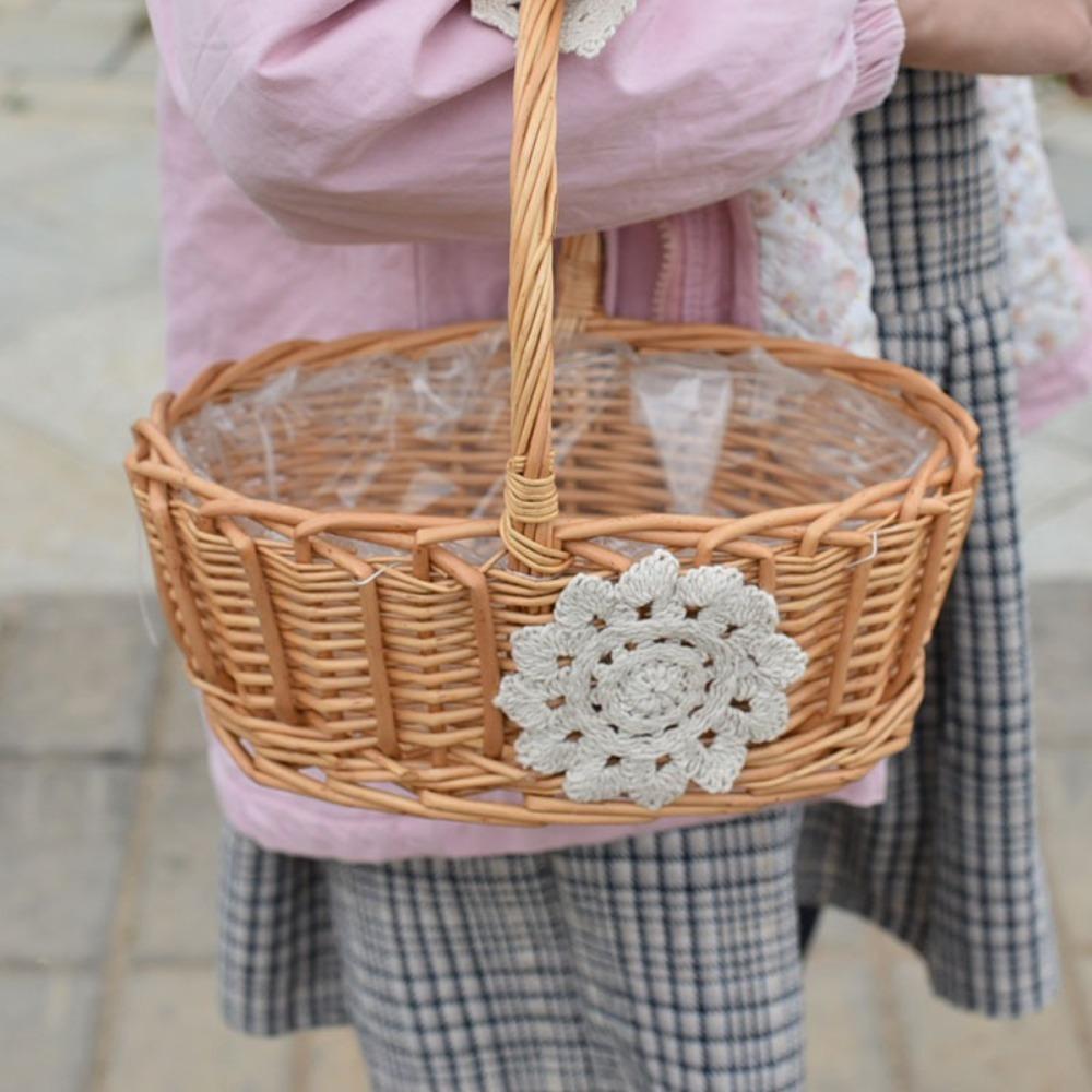 Picnic Container Bride Flower Basket Hand-Woven Sundries Organizer Picnic Weaving Basket  Wedding