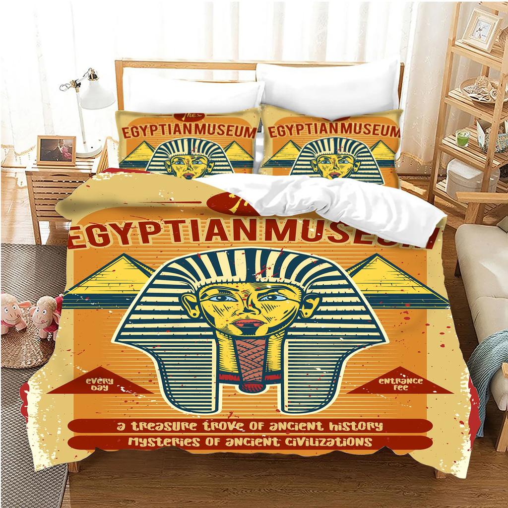 Pharaoh Bedding Sets,King Size 3D Ancient Egypt Tribe Decor Comforter Cover Set For Adult Egyptian Pyramid Polyester Duvet Cover