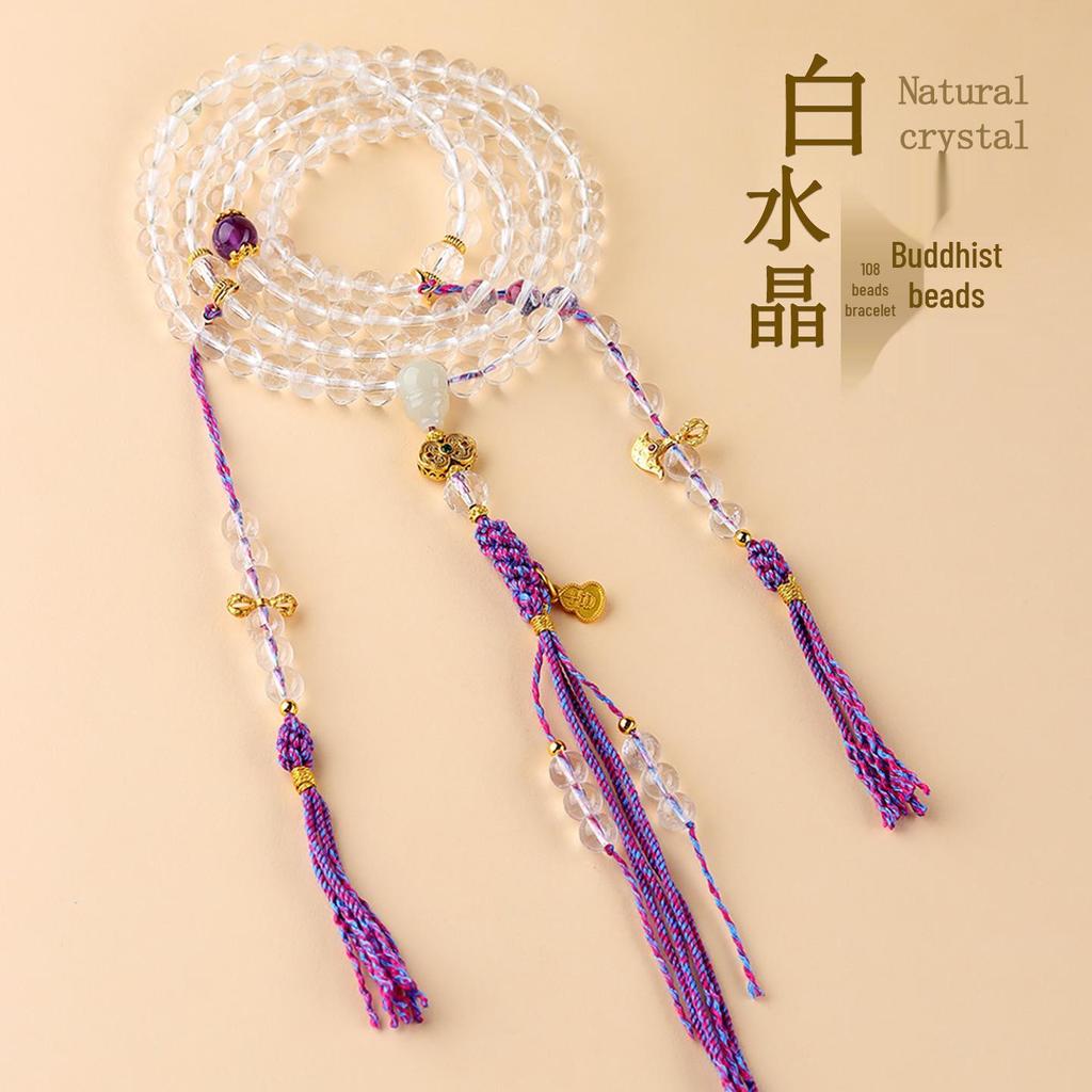 Natural White Crystal Multi-Strand 108 Bead Buddhist Prayer Bracelet Fashion Hand String.