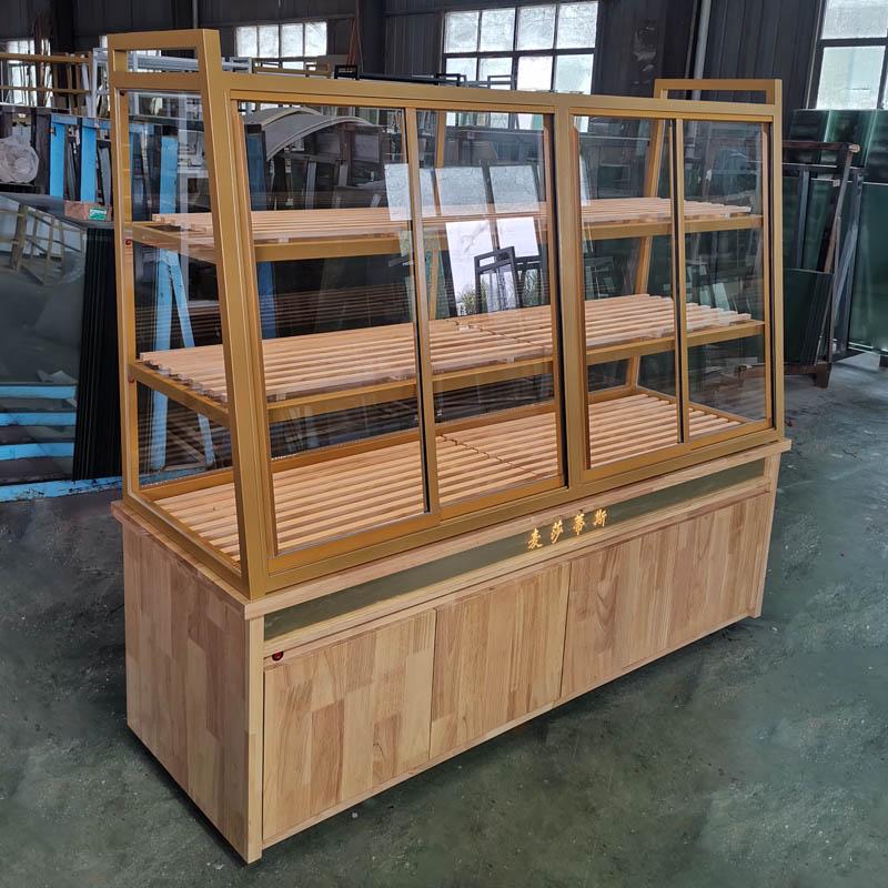 In-Stock Bakery Display Cabinet: Solid Wood & Wrought Iron Island with Drawers for Bread, Pastries, and Fried Goods