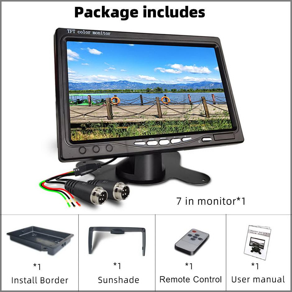 7 " HD Car Monitor TFT LCD Sunshade Display Rear View Screen 12V/24V for Vehicle Backup Camera CCTV Home Security Surveillance