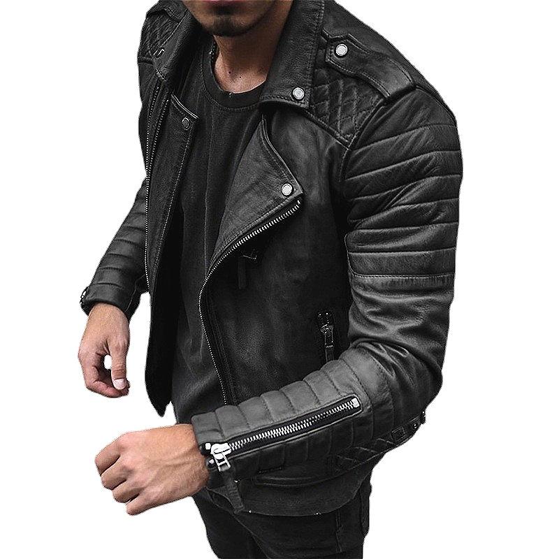 Giacca in Pelle da Motociclista Punk da Uomo S Slim Fit con Manica Punk, Zip e Collo a Revers