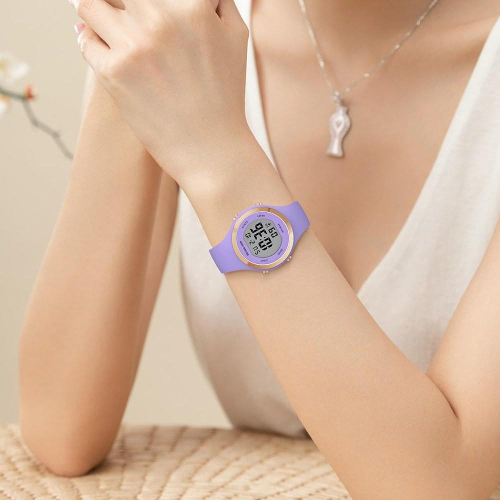 GOLDEN HOUR Waterproof Sports Ladies Digital Chronograph Watch Silicone Strap Rose Gold Starlight Milk White Modern