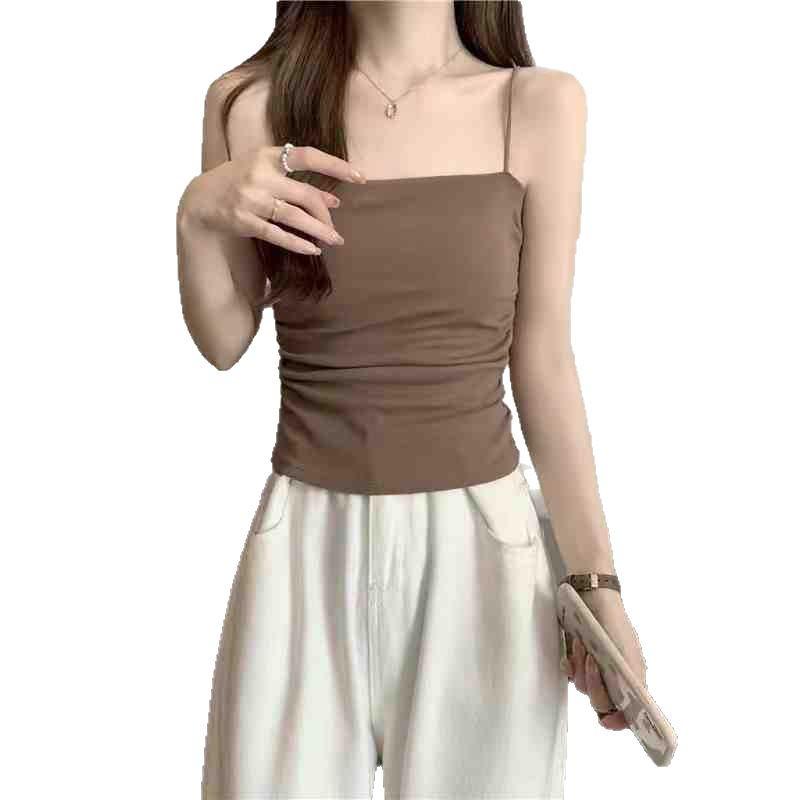 Slimming Spaghetti Strap Ruched Vest with Built-In Bra