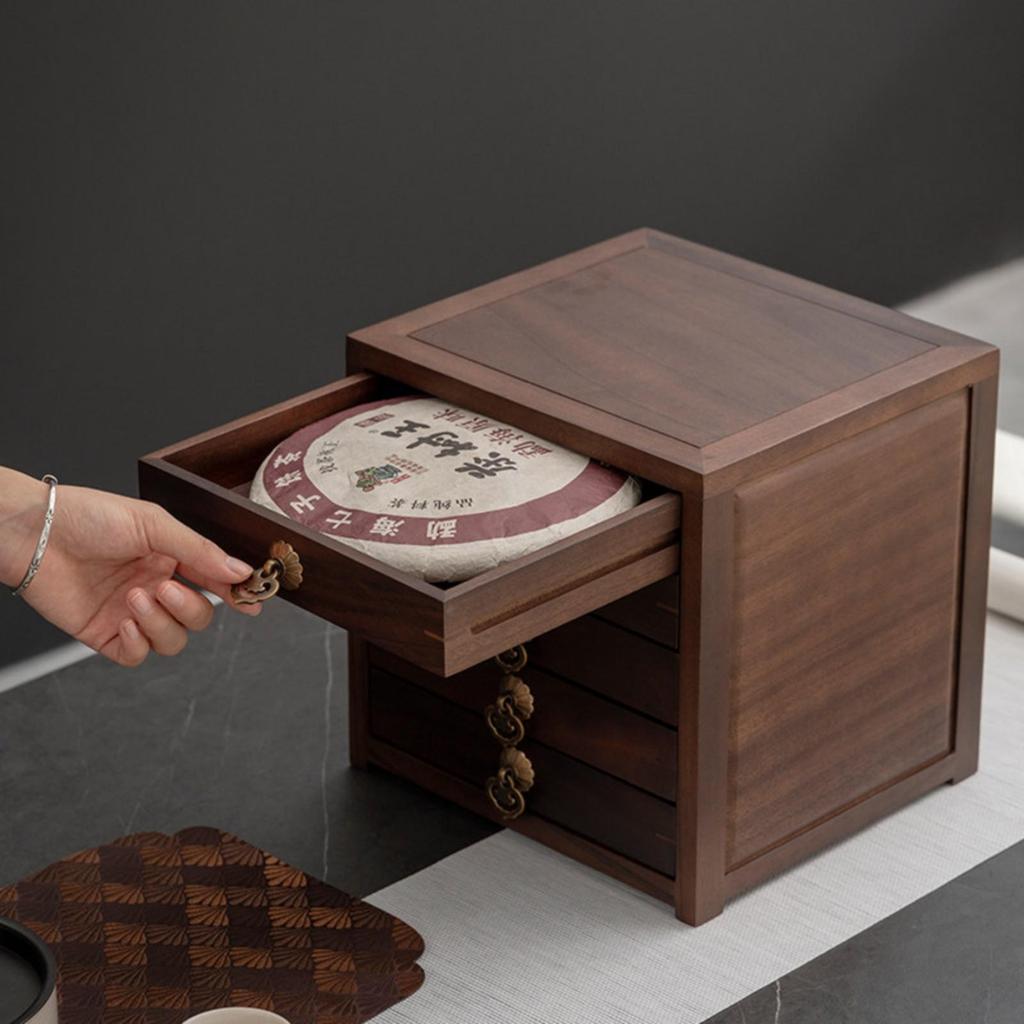 Tea Box with Drawer Tabletop Wooden Organizer Compact