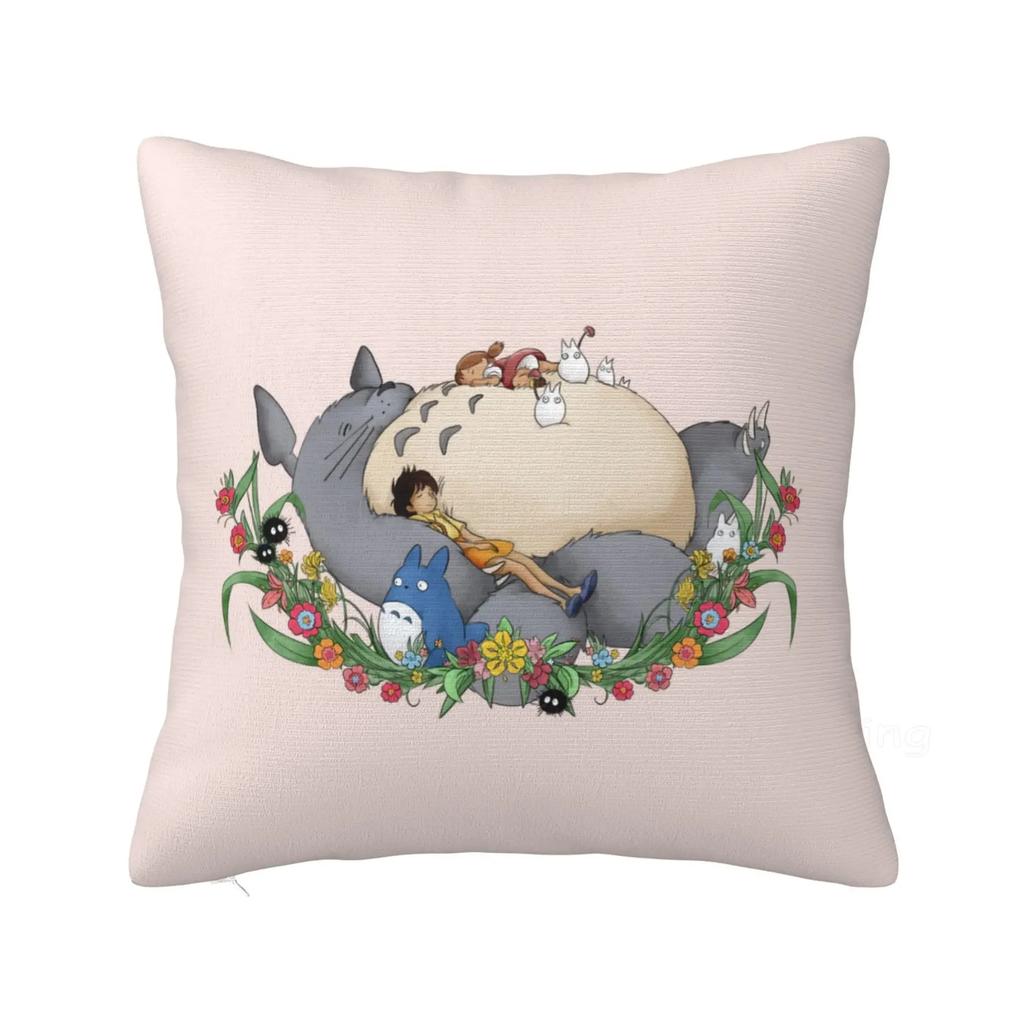 Personalized Cute Cartoon Anime Throw Pillow Case Cushion Cover Square Cotton Pillowcase for Home Bed Sofa Car Office 18x18 Inch