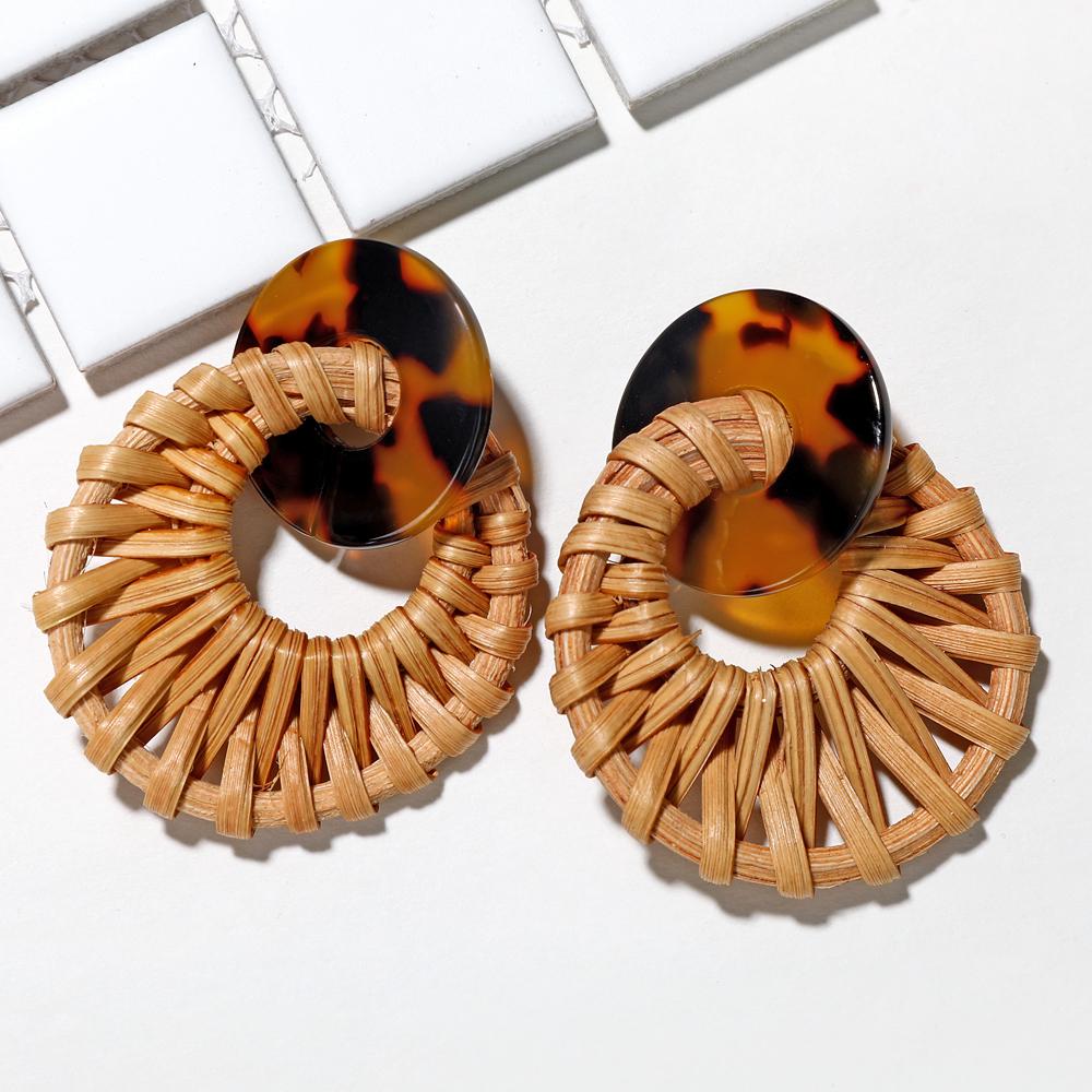 Geometric Drop Korean Dangle Earrings For Women Girls Oversize Round Rattan Knit New Style Jewelry Summer Beach Accessories