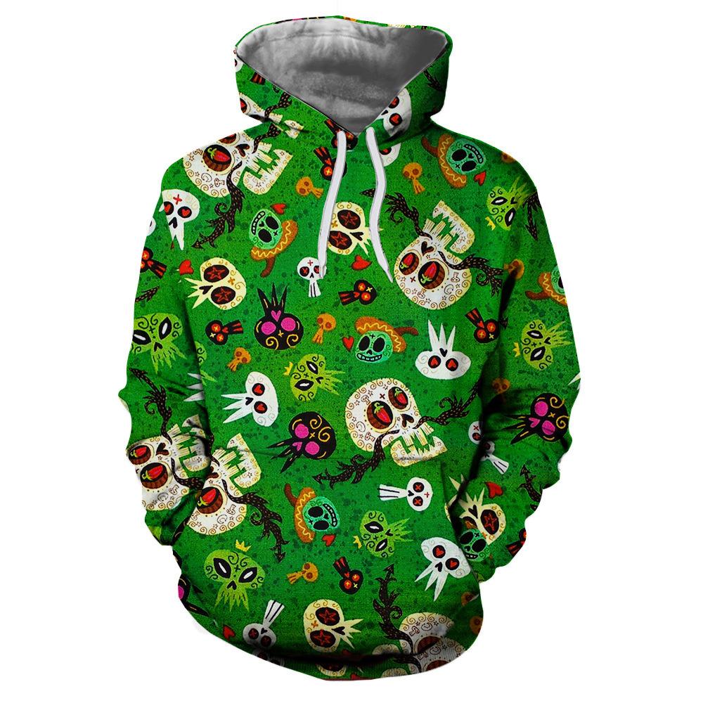Autumn 3D Skull Printed Hoodies Fashionable Casual Sports Long Sleeved Men's Hooded Sweatshirts