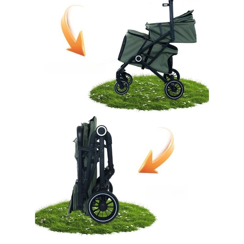 Double Pet Stroller for Dogs and Cats Travel Carriage with Safety Beltsand 4 Lockable Wheels Foldable for Multi-Pet Medium