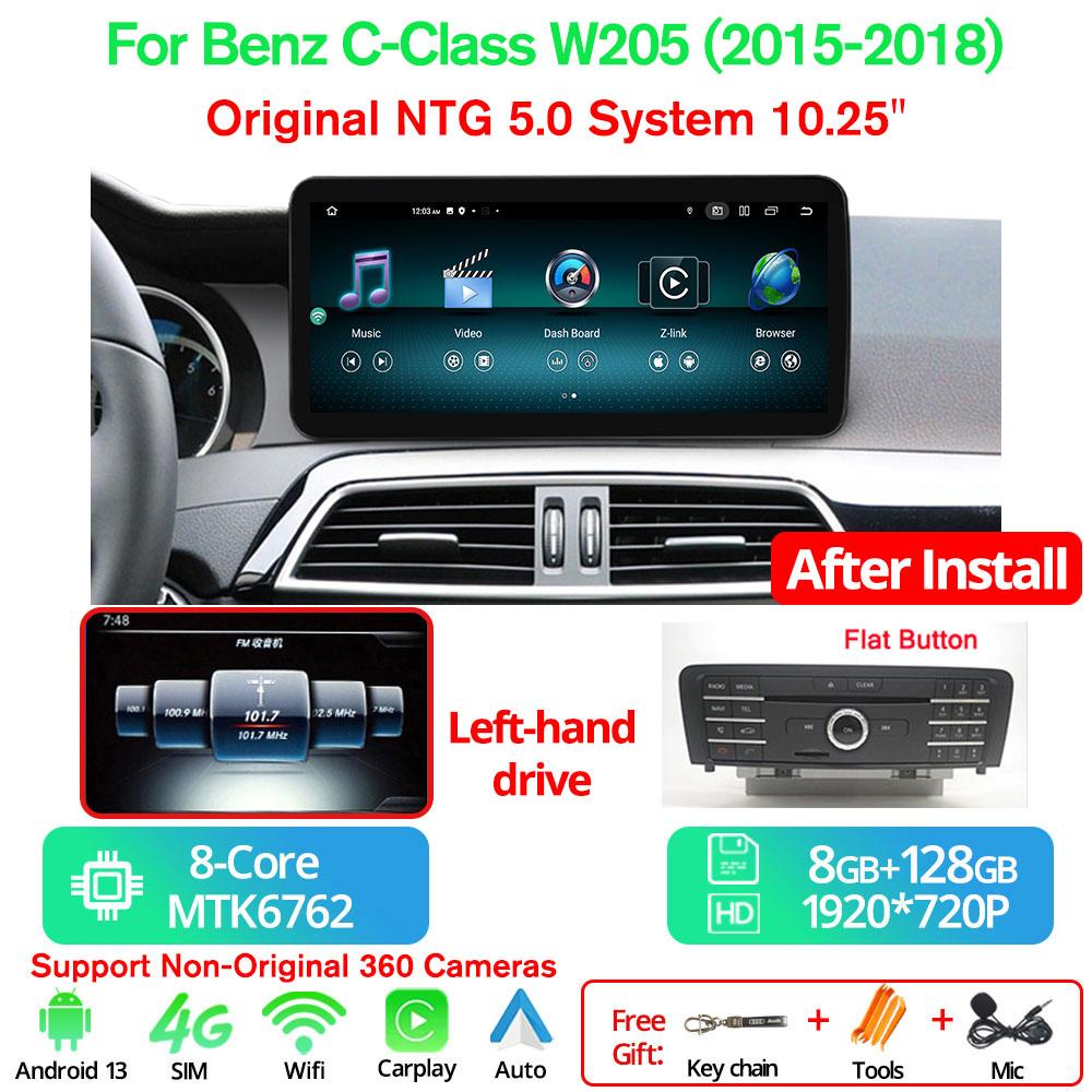 10.25'' Android 13 Car Radio For Mercedes C Class W204 W205 2008-2018 LHD Multimedia GPS Player Carplay Auto Screen BT