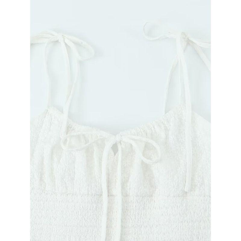 Kaslead New Arrival Women's Clothing Fashion Style Fashion Casual Minimalist French Embroidery Waist Trimming Spaghetti Straps Short Tops