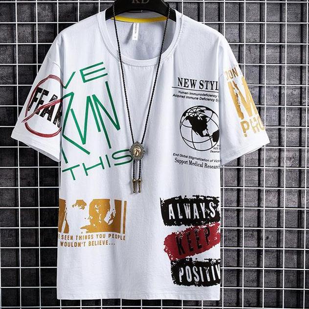 Забавная мужская футболка с короткими рукавами с модным принтом High Street Loose Y2K Sports Top M белый 1390₽