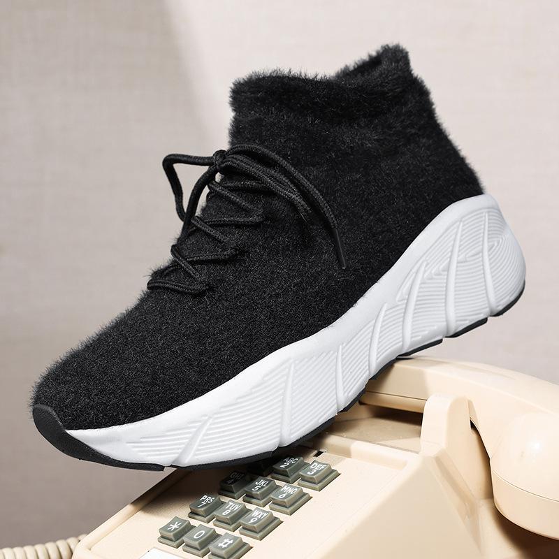 Autumn and winter new suede socks shoes warm and velvet thick-soled couples outdoor casual fly-woven shoes large size shoes