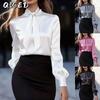 Blusas y camisas informales de manga larga con cuello redondo y estampado de Color sólido a la moda para mujer