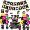 Set per Festa Graffiti al Neon: Piatti, Bicchieri, Tovaglia, Bandierine e Striscioni Monouso per Feste di Compleanno.