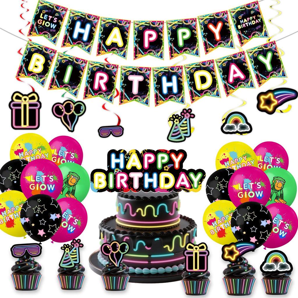 Set per Festa Graffiti al Neon: Piatti, Bicchieri, Tovaglia, Bandierine e Striscioni Monouso per Feste di Compleanno.