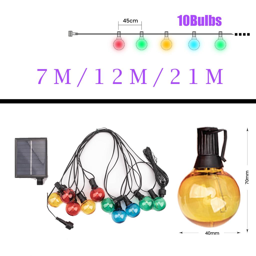 New Elegant 21M Solar Powered LED G40 Bulb Fairy String Lights for Garland Holiday Outdoor Garden Decor, Perfect for Romantic Ch