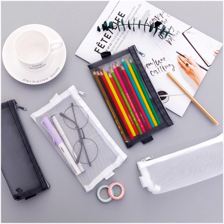 Large Capacity Transparent Mesh Pencil Case for Students - Portable and Durable
