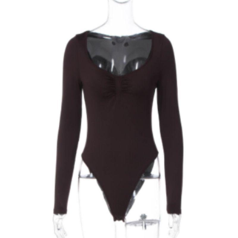 

European & American Sexy Chest-Shaped Twisted Elastic Bodysuit: Slimming Long Sleeve Base Layer T-Shirt for Women L
