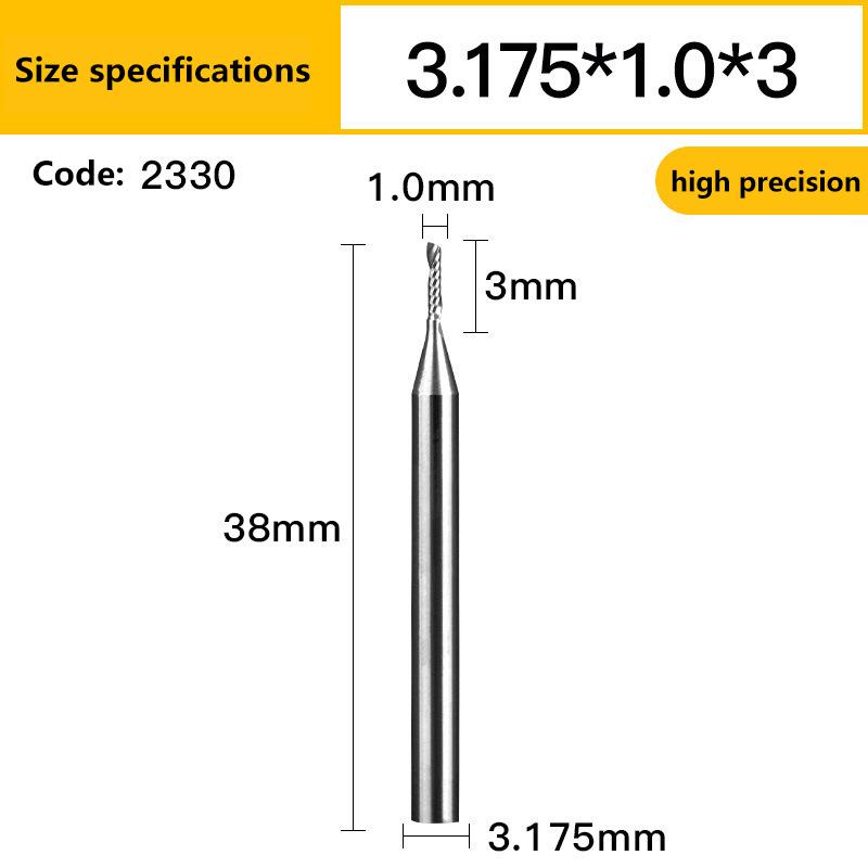 Abwärtsfräser Einschnecken-Schaftfräser 3,175 Wolframkarbid CNC-Werkzeug Fräser Gravur Spiralbohrer