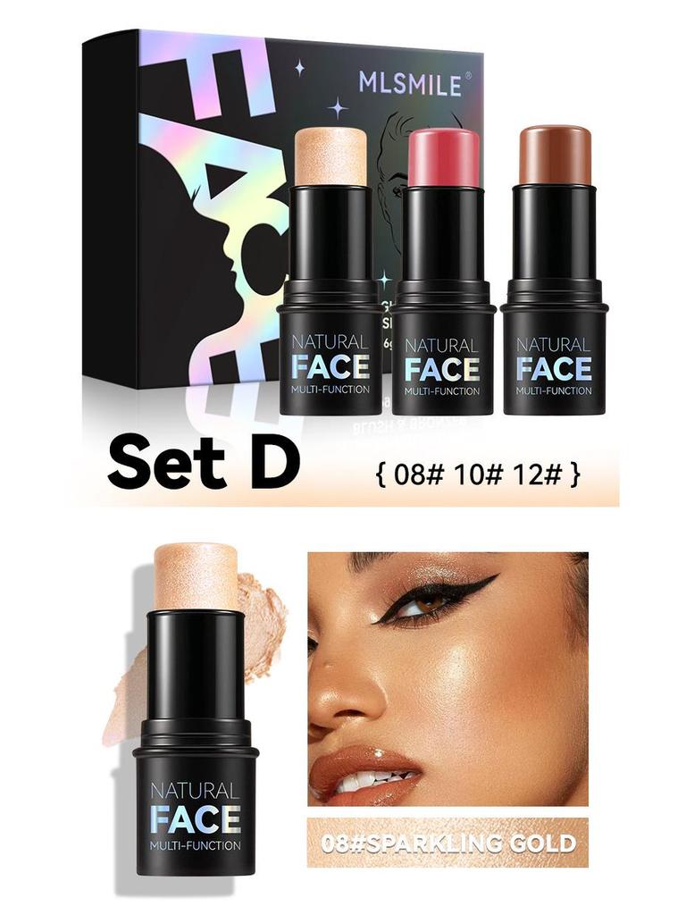 MLSMILE Contour & Highlight Stick Set: Concealer, Blush, Sculpting Shadow, Under-Eye Pen, Matte.