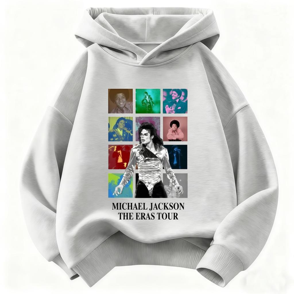 Kinderkleding Warme Kinder Hoodie Herfst/Winter 2026 Michael Jackson Print Unisex Hoodie Sweatshirt Retro Popicoon Grafisch Topje
