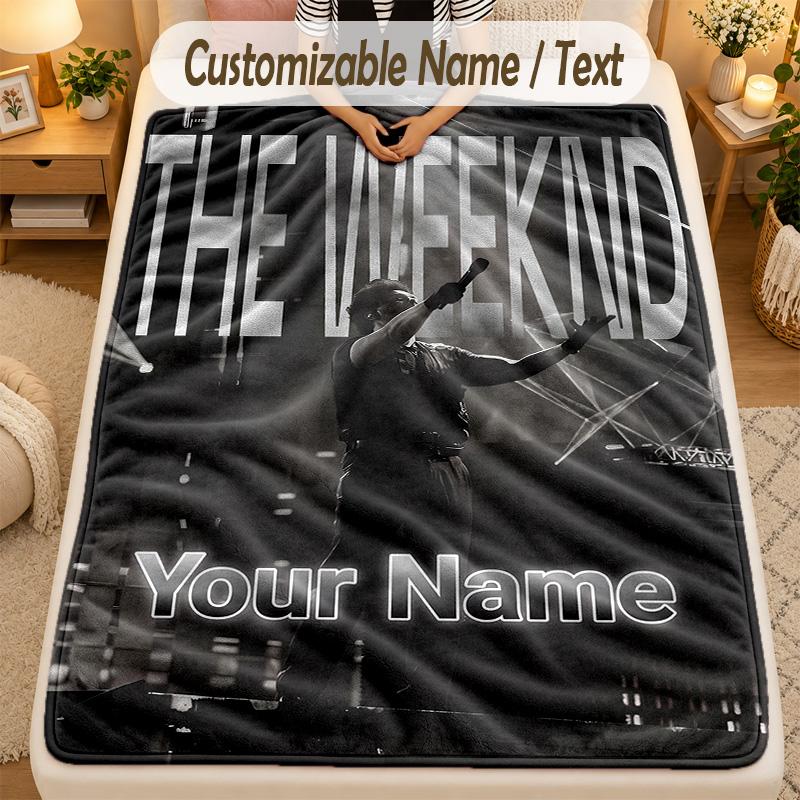 Flannel BlanketThe Weeknd Custom Name Text Personalized Soft Warm Throw Blanket Home Decor Gift