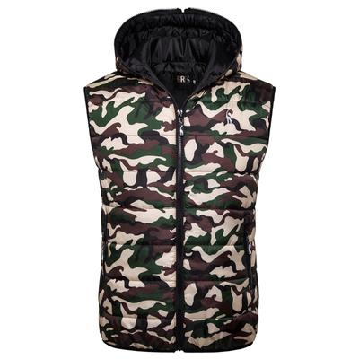 Autumn and Winter New Trendy Cotton Jacket Camouflage Color Men's Large Size Vest Jacket Men's Embroidered Cotton Jacket
