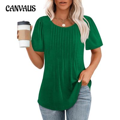 Plus Size Women's New Pleated Round Neck Short Sleeved Top