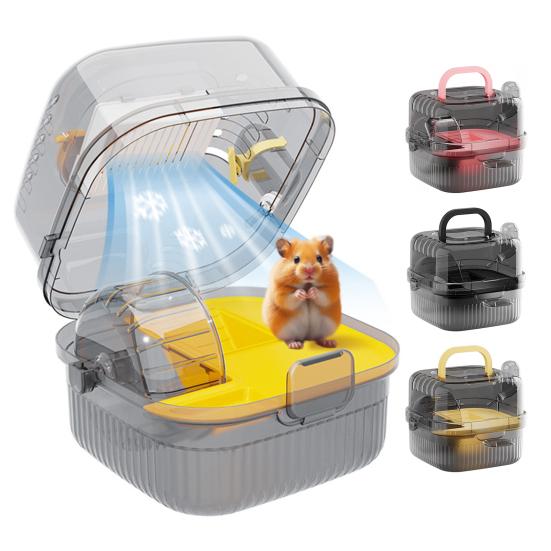 Hamster Cage with Transparent Upper Cover Matte Bottom Design Dual Use Indoor Outdoor Cooling Feature Pet House